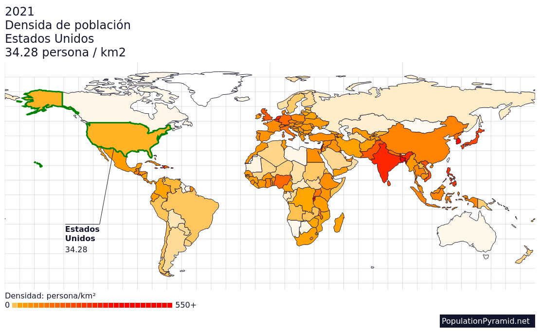 Densidad De Población Estados Unidos 2021