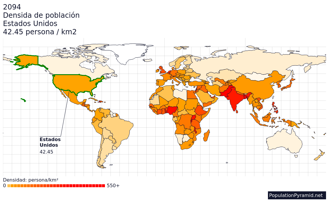 Densidad De Población Estados Unidos 2094