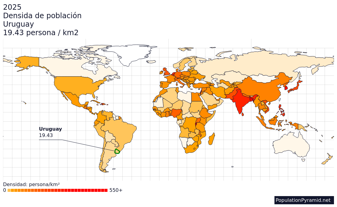 Densidad De Población Uruguay 2025