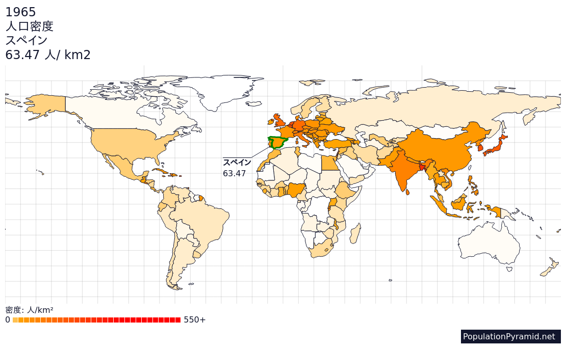 人口密度 スペイン 1965