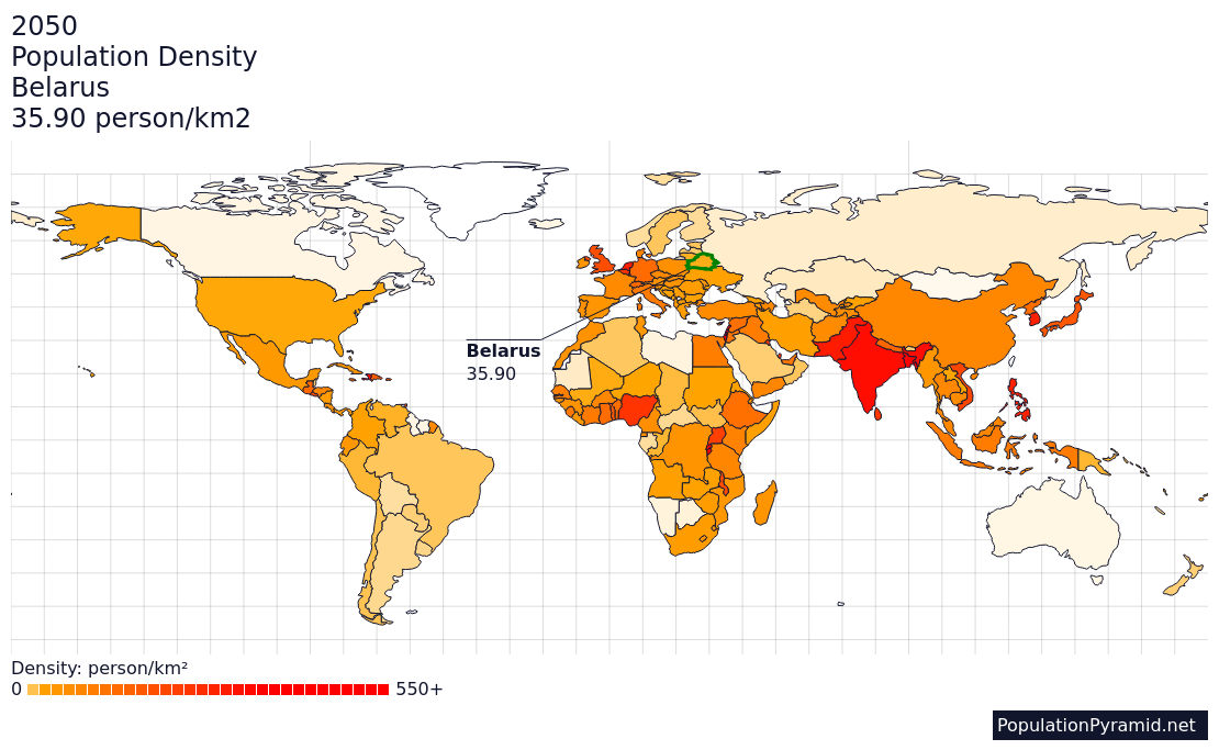 Population Density Belarus 2050