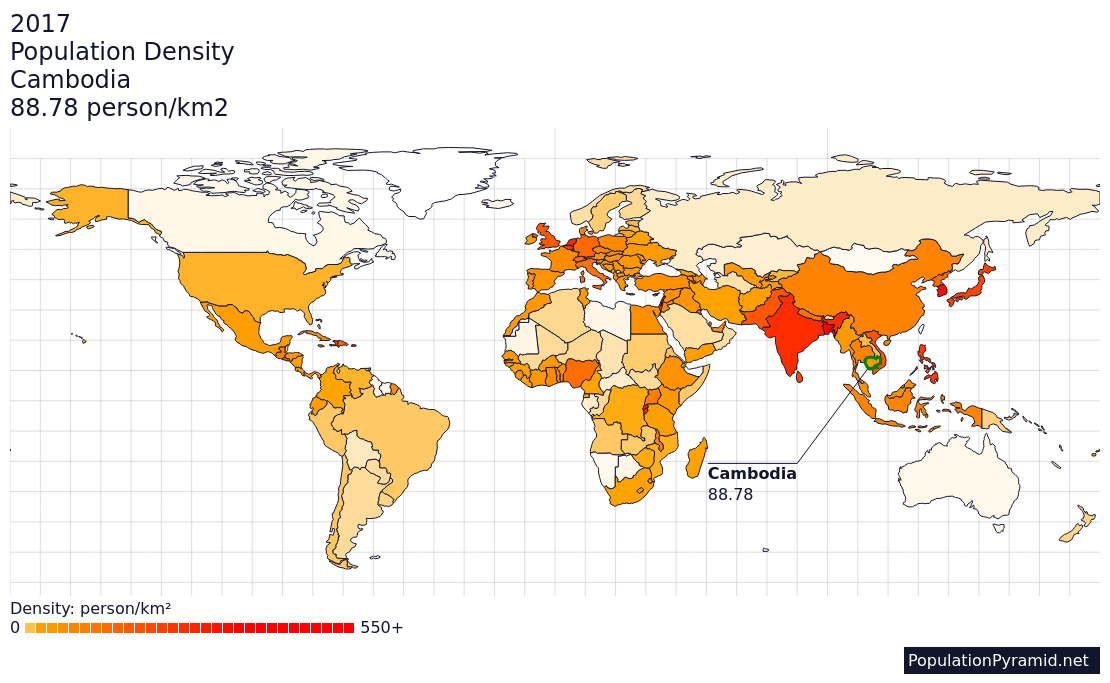 Population Density Cambodia 2017 7250