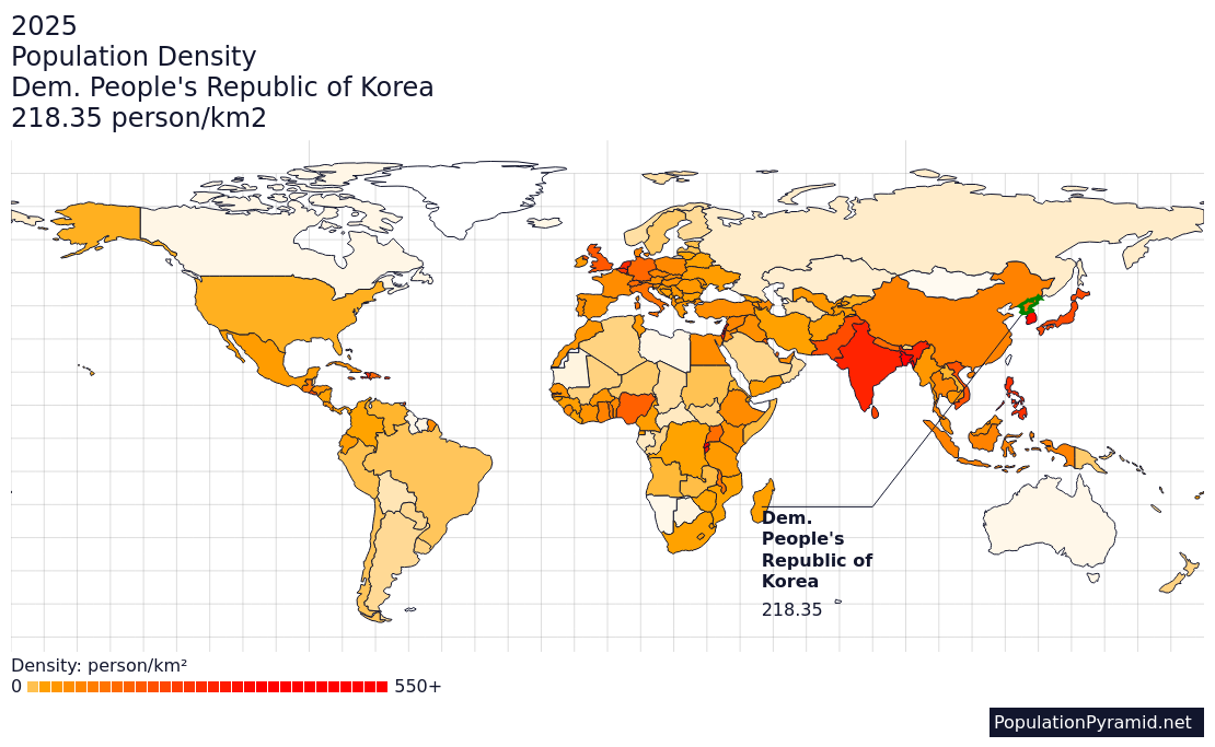 Population Density Dem Peoples Republic Of Korea 2025