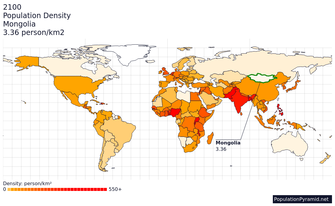 Population Density Mongolia 2100