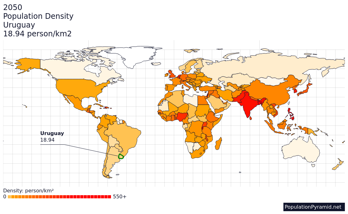 Population Density Uruguay 2050