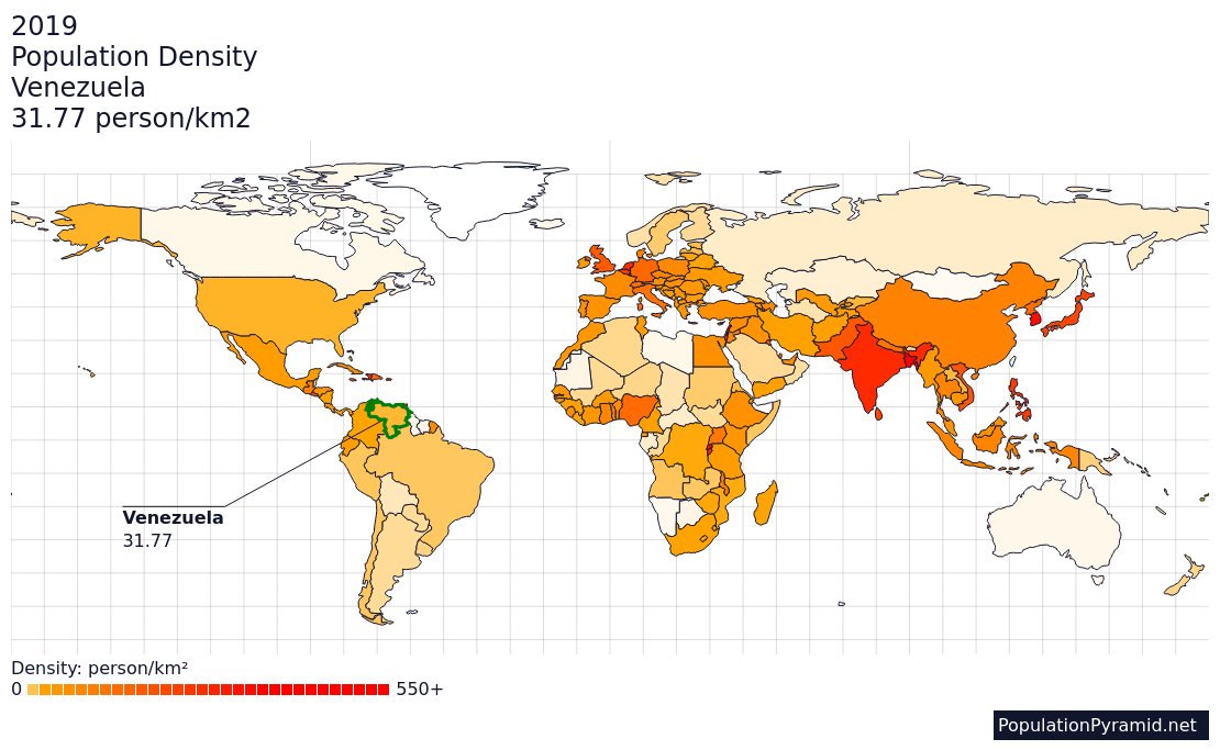 Population Density Venezuela Bolivarian Republic Of 2019