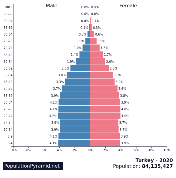 population of turkey 2020 populationpyramid net